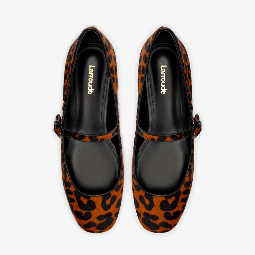 Larroude Leopard Print Mary Jane Flats